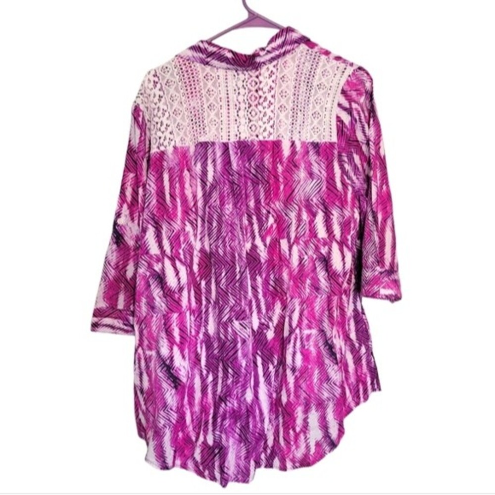 Catherines Purple Patterned Button Up Blouse Size… - image 2